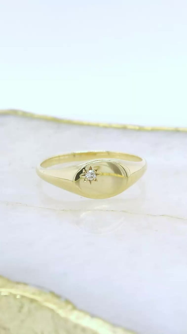 9ct Yellow Gold Diamond Set Oval Signet Ring