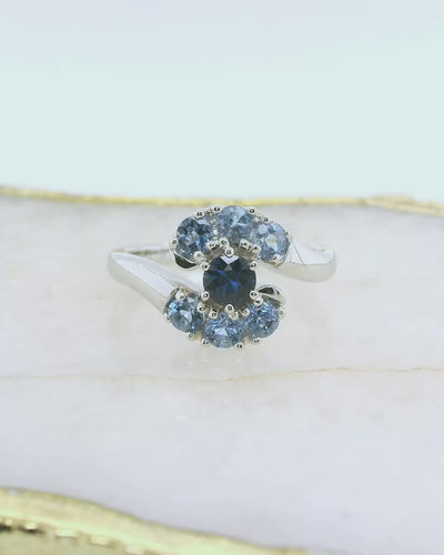 Custom Made 9ct White Gold Sapphire & Aquamarine Dress Ring.