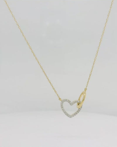 9ct Yellow Gold Diamond Open Heart & Interlocked Oval Necklace