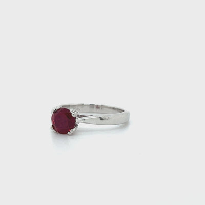 Solitaire Synthetic Ruby Ring in 18ct White Gold.