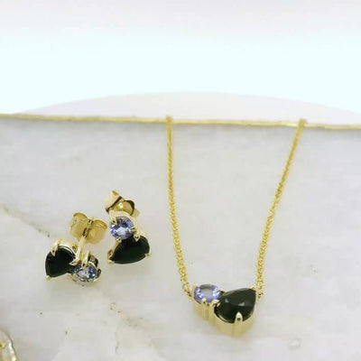 Blue Sapphire & Tanzanite Toi Et Moi Necklace in 9ct Gold.