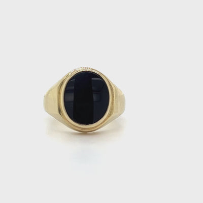 9ct Yellow Gold Oval Black Onyx Ring