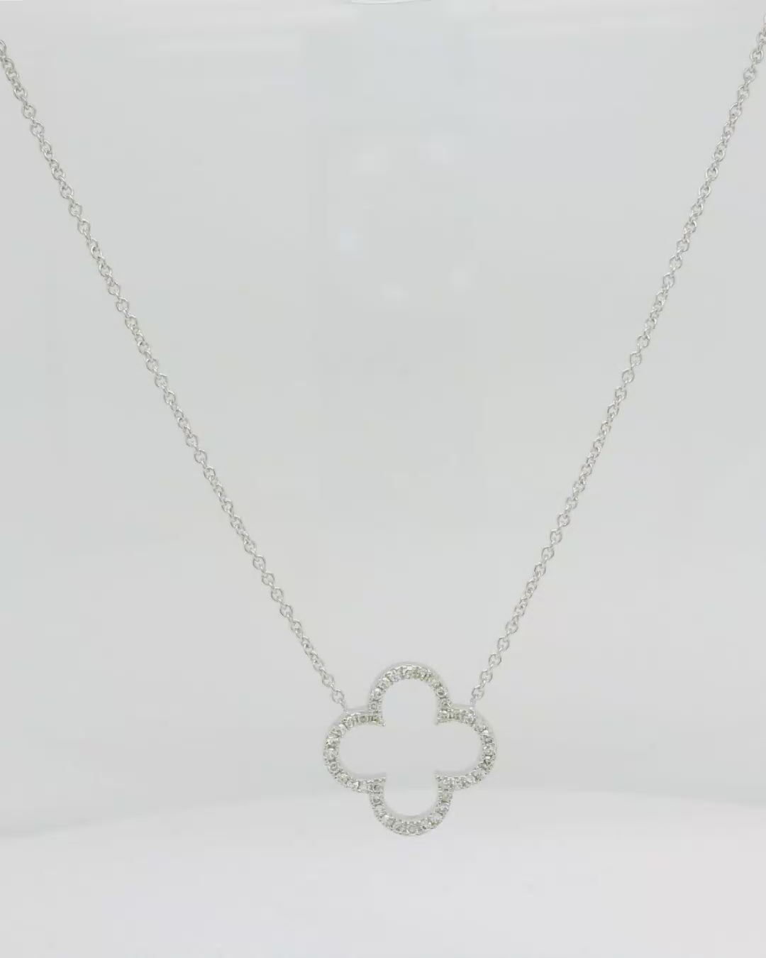 9ct White Gold Diamond Clover Necklace.