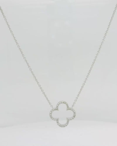 9ct White Gold Diamond Clover Necklace.