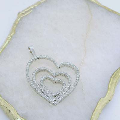 18ct White Gold Triple Open Heart Pendant - 1 Carat of Diamonds.