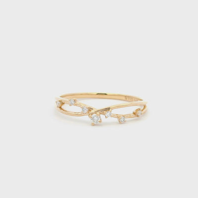 9ct Gold Scattered Diamond Crossover Dress Ring.