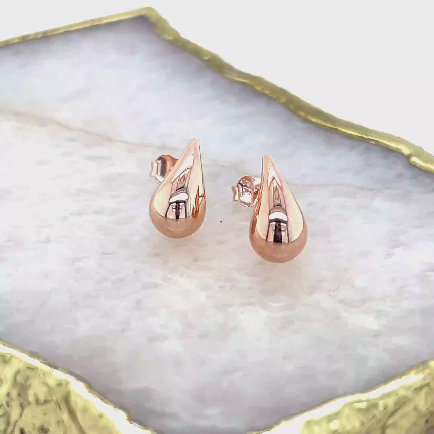 9ct Rose Gold Polished Teardrop Stud Earrings. Small Size.