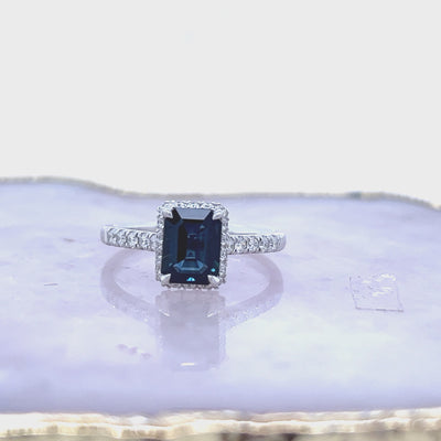18ct White Gold Blue Sapphire & Diamond Halo Ring