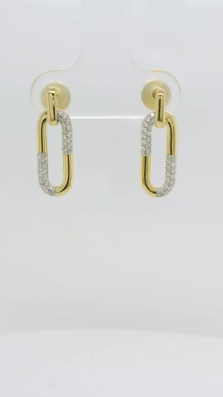 9ct Gold Diamond PaperClip Drop Earrings.