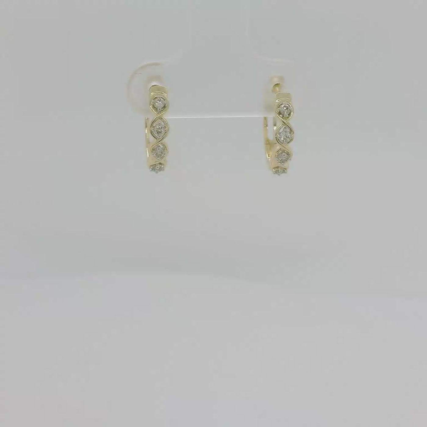 9ct Yellow Gold Twist Design Diamond Huggie Earrings.