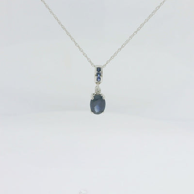 9ct White Gold Oval Blue Sapphire Pendant