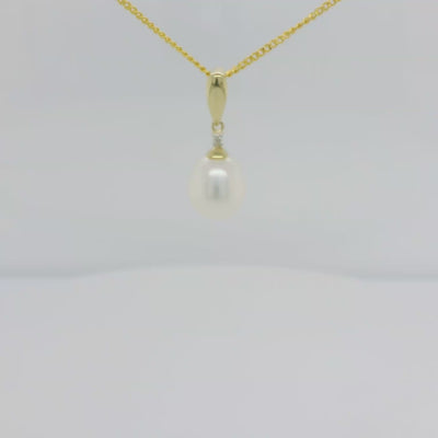 9ct Gold Freshwater Teardrop Pearl & Diamond Pendant