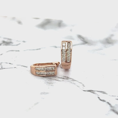 9ct Rose Gold Oval Diamond Huggie Earrings - 0.25 Carats