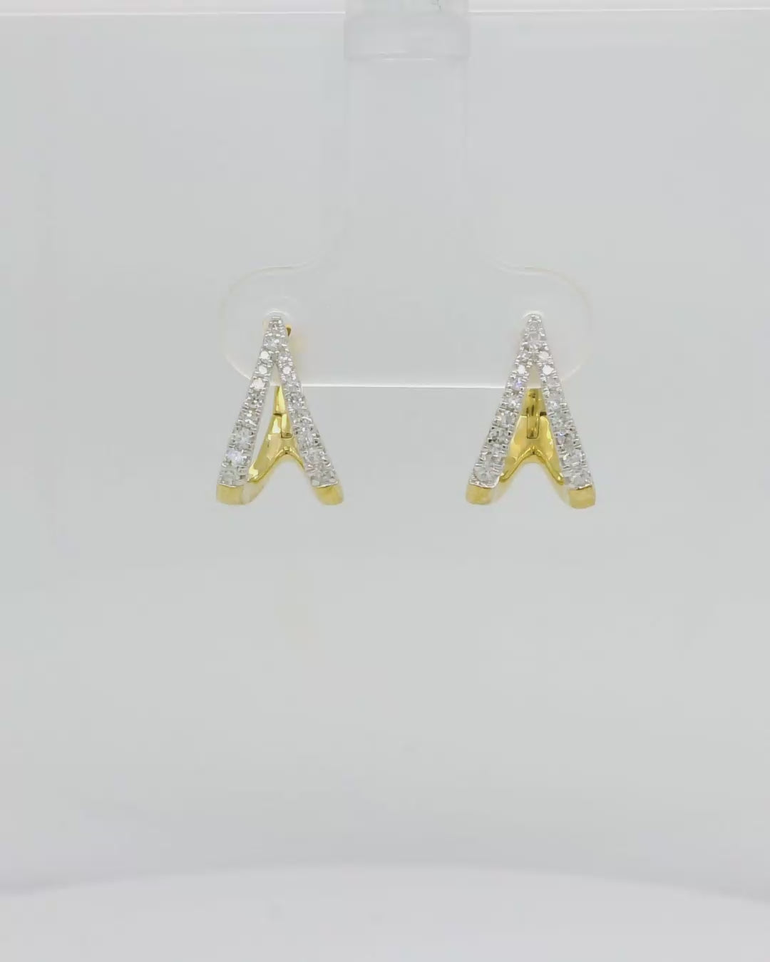 9ct Gold Diamond Huggie Earrings - Split V Design.