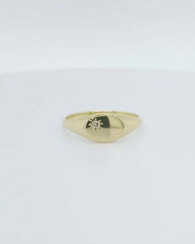 9ct Yellow Gold Diamond Set Oval Signet Ring