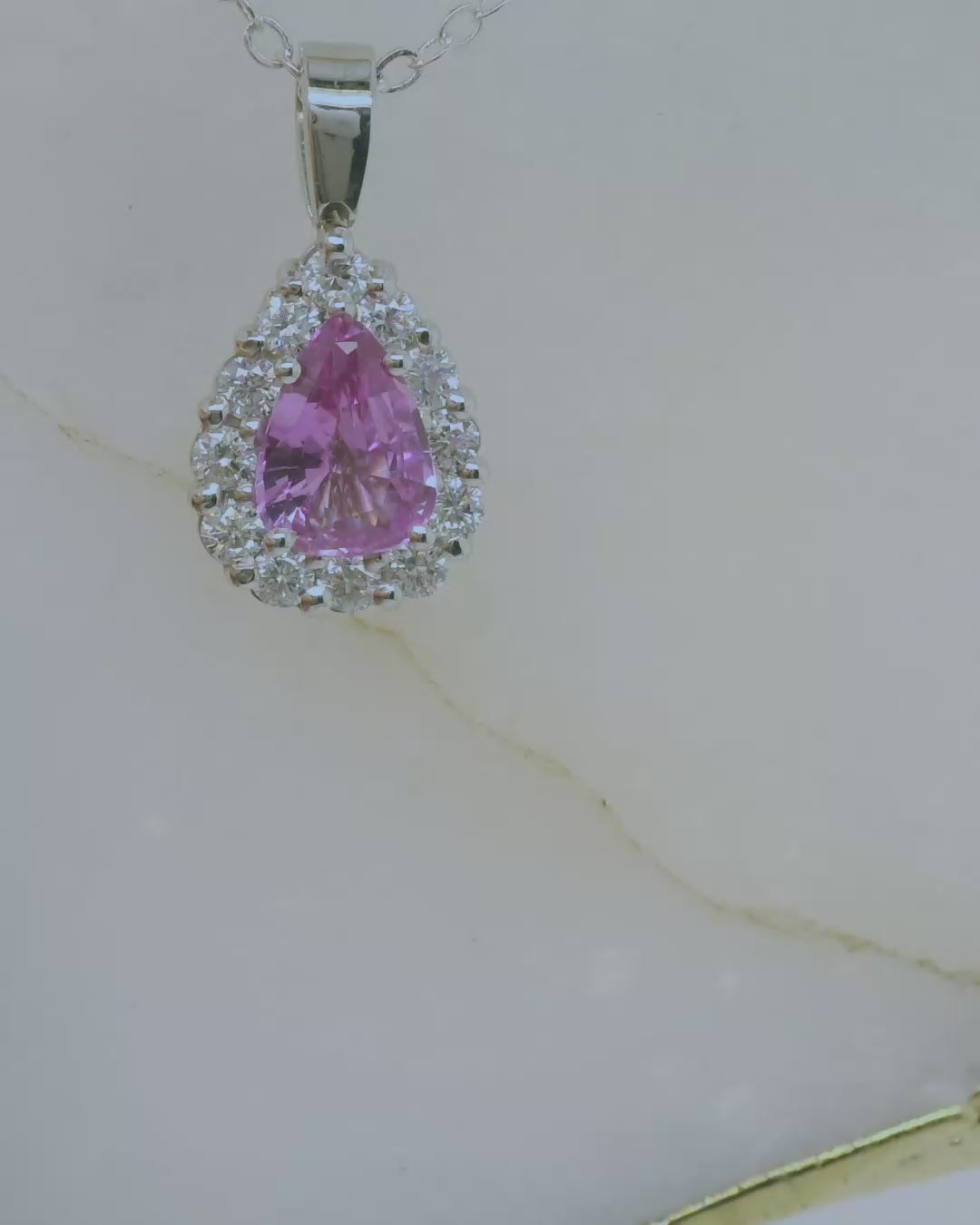 Pink Sapphire & Diamond Teadrop pendant.