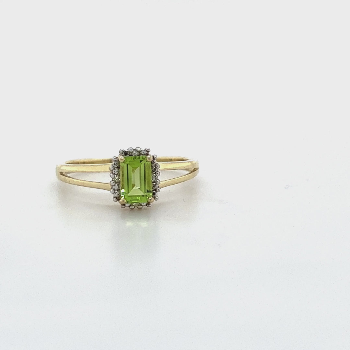 Peridot & Diamond Emerald Cut Dress Ring.