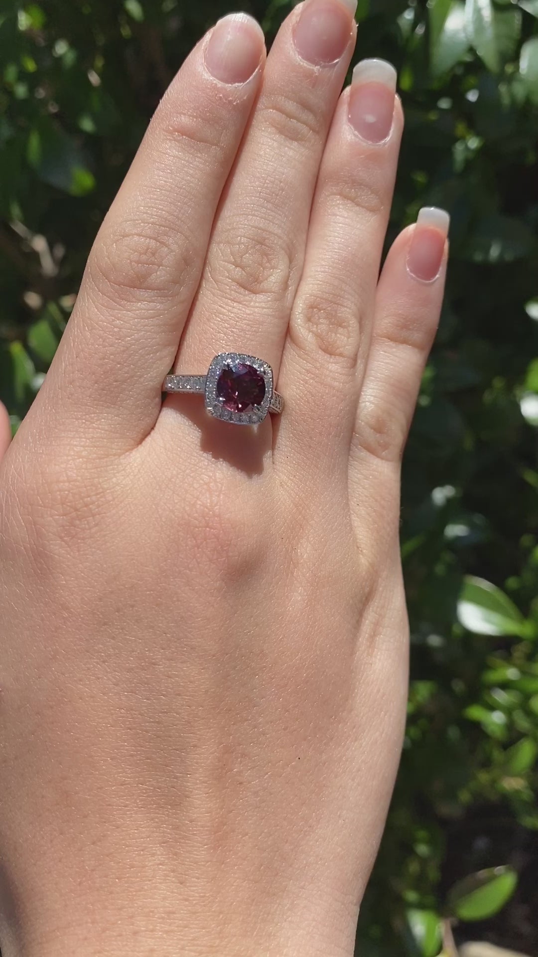 18ct White Gold Rhodolite Garnet & Diamond Cluster Ring