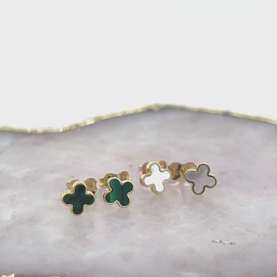 Clover Stud Earrings with Mother of Pearl in 9ct Yellow Gold.