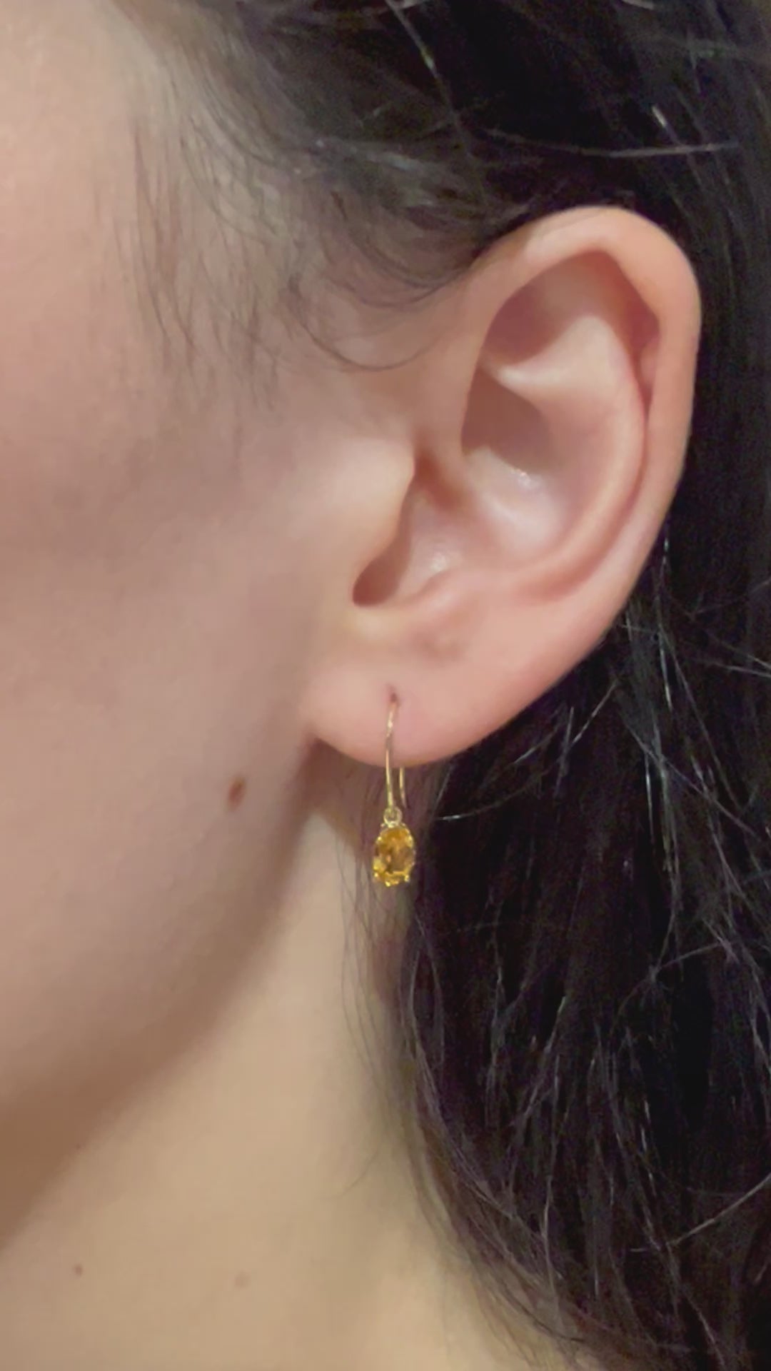 9ct Gold Oval Citrine Hook Earrings.